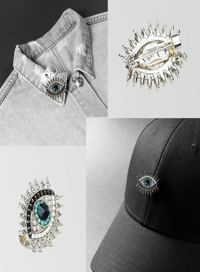 VVCome Retro Evil Eye Brooch Fashion Unique Crystal Pearl Abstract Eyes Brooches Pin Badge for Women Bridal Jewelry Gift (Blue) - Image 4